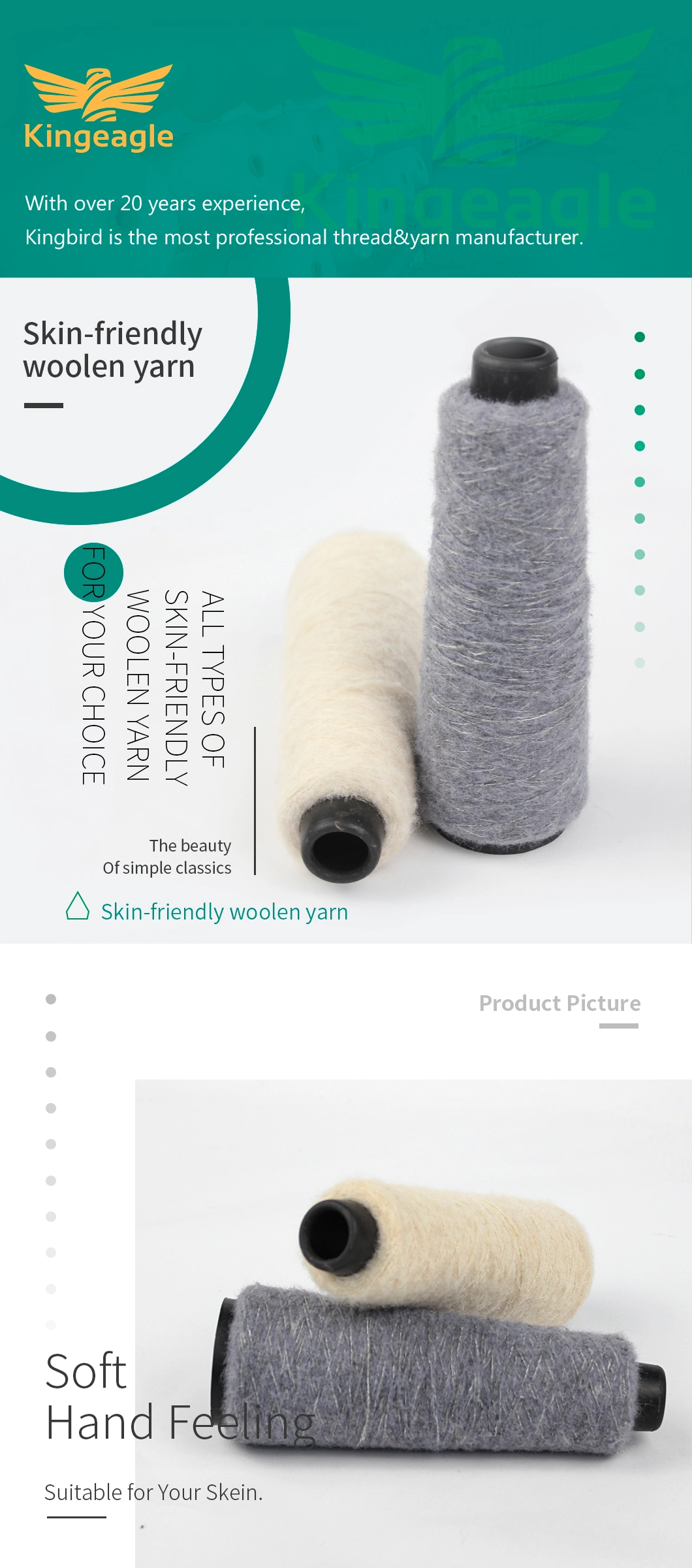 Kingeagle Skin-Friendly Woolen Yarn Mohair Yarn 2ply