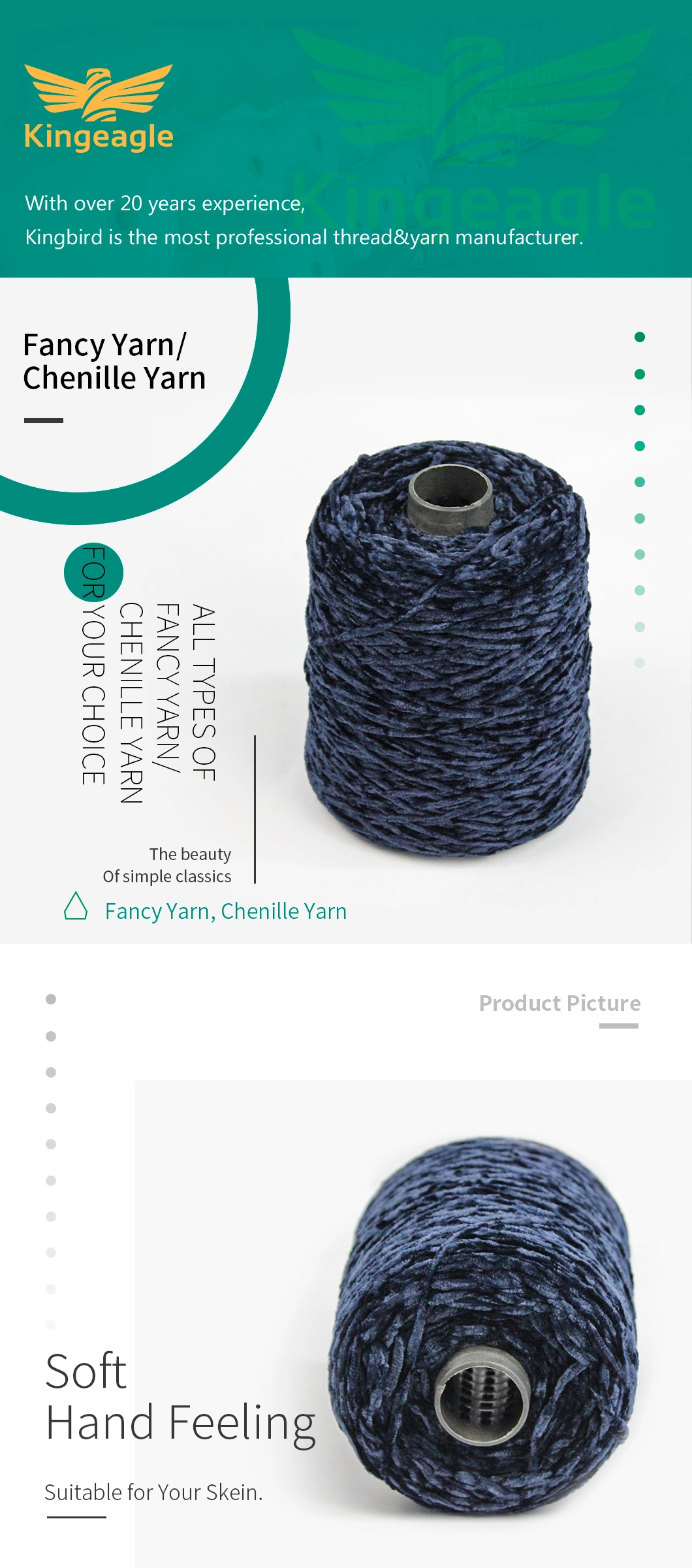 Kingeagle 4.5nm Polyester Chenille Fancy Yarn for Knitting Weaving